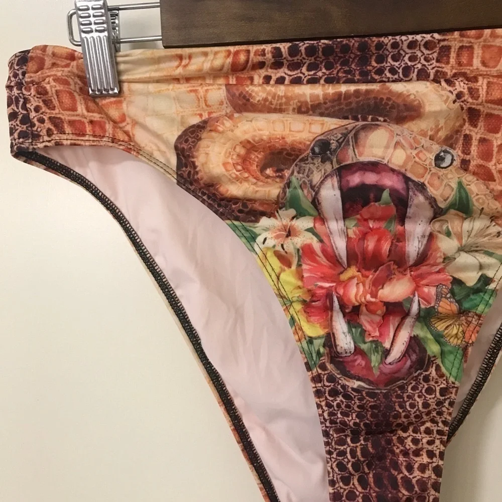 Hot as Hell snake floral animal print high waist bikini bottoms size L
